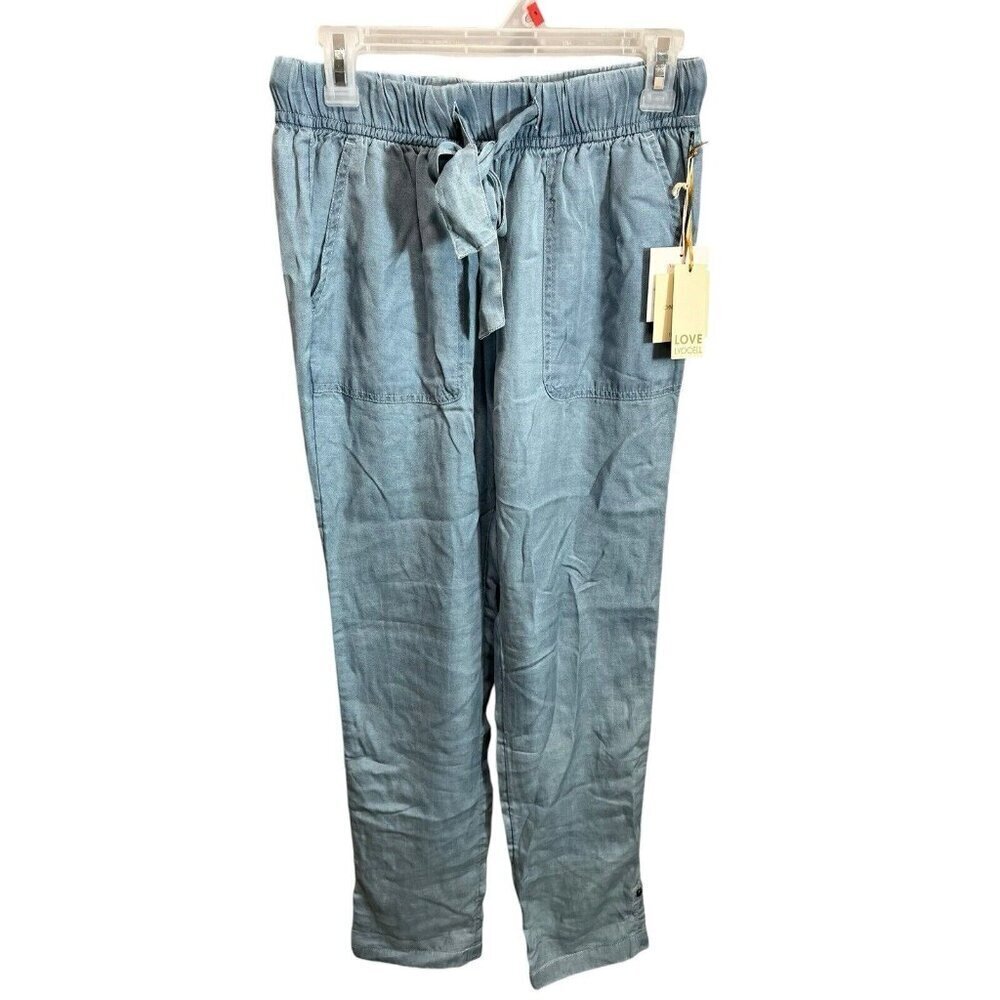 NWT Cynthia Rowley Pants Women's Small Linen Elastic Waist Pockets Light Blue